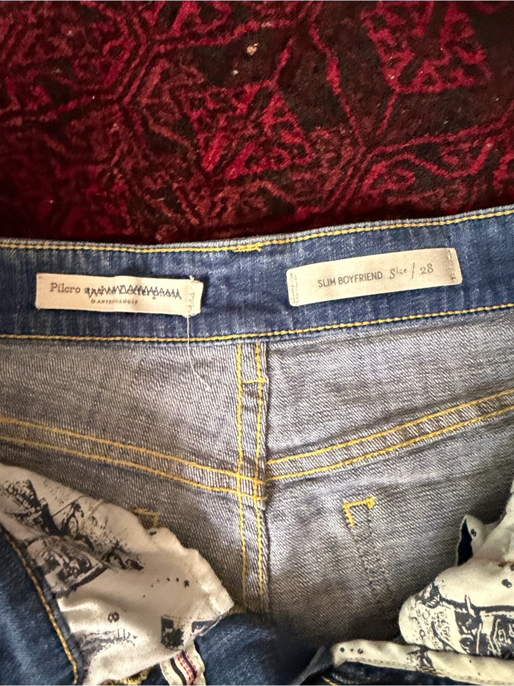 Pilcro Light Blue Denim Shorts with Orange & Yellow Embroidered Side Trim - Picture 2 of 5
